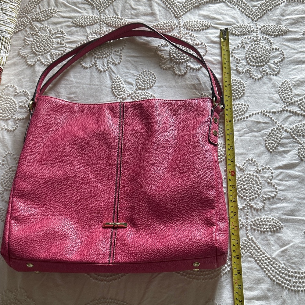 Anne Klein Raspberry Pink Pebbled Leather Shoulder Bag - Picture 3 of 10